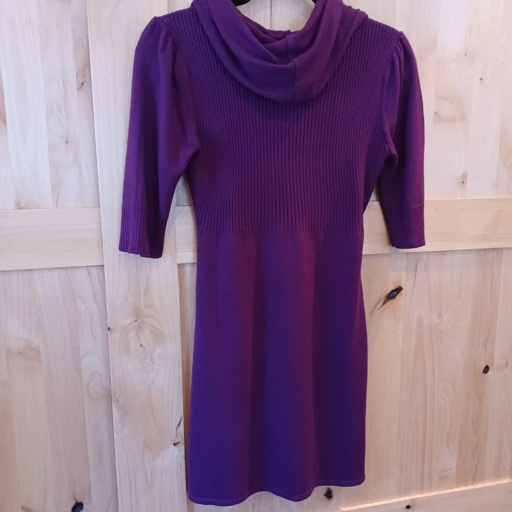 Purple knitted mini dress oversize cowl neck with button down detail - Picture 3 of 6